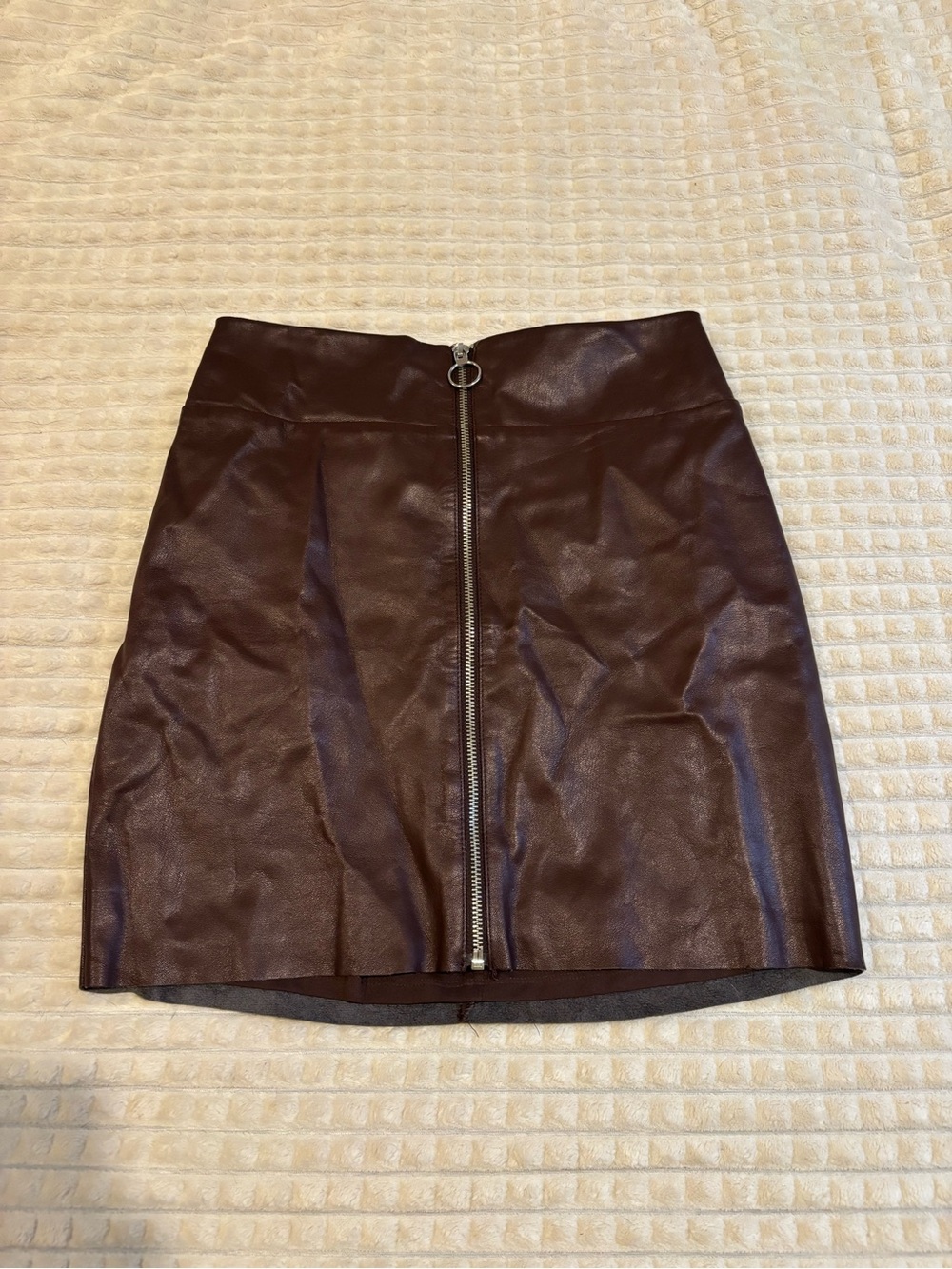 Express Brown Faux Leather Front-Zip Mini Skirt